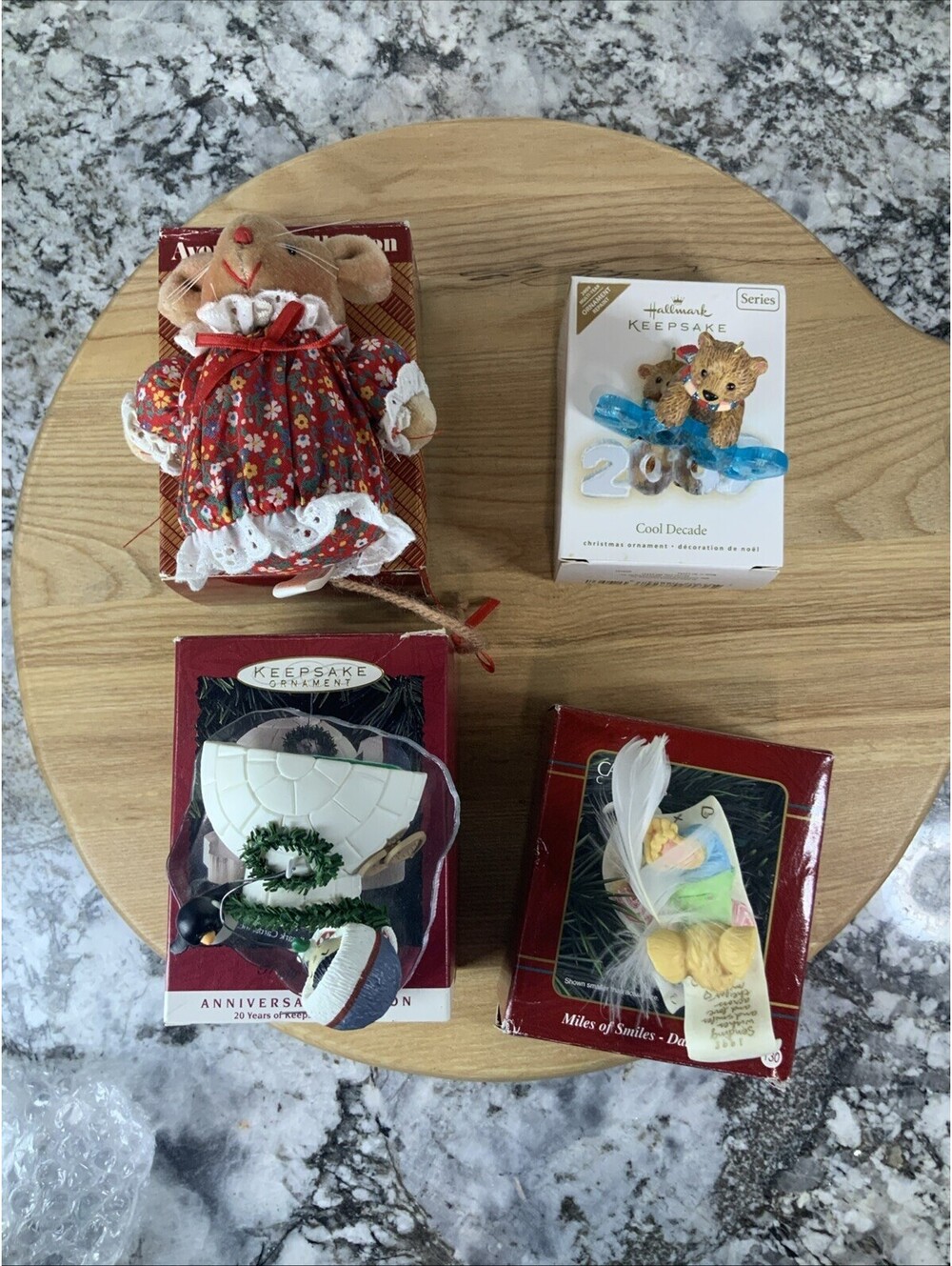 2 Vintage Hallmark Christmas Ornaments 1 Avon Doll 1 Carlton Collection